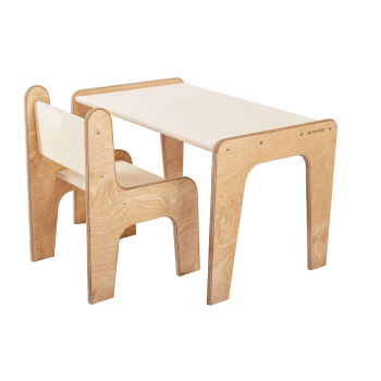 Table-bureau + chaise enfant - bois bicolore foncé-naturel