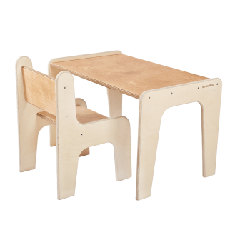 Table-bureau + chaise enfant - bois bicolore naturel-foncé